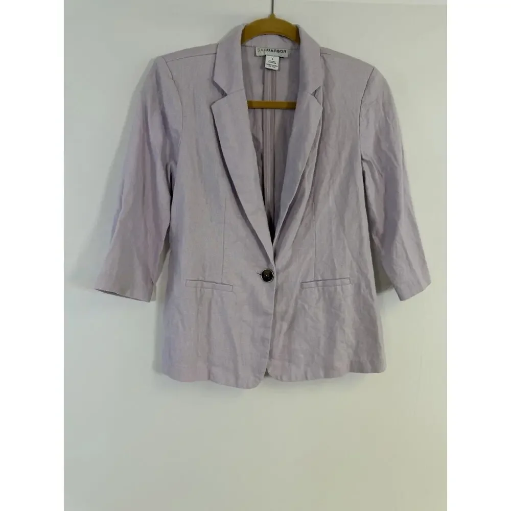 VTG SAG HARBOR Linen Blazer Two‎ Button Lavender Sz S Career Office